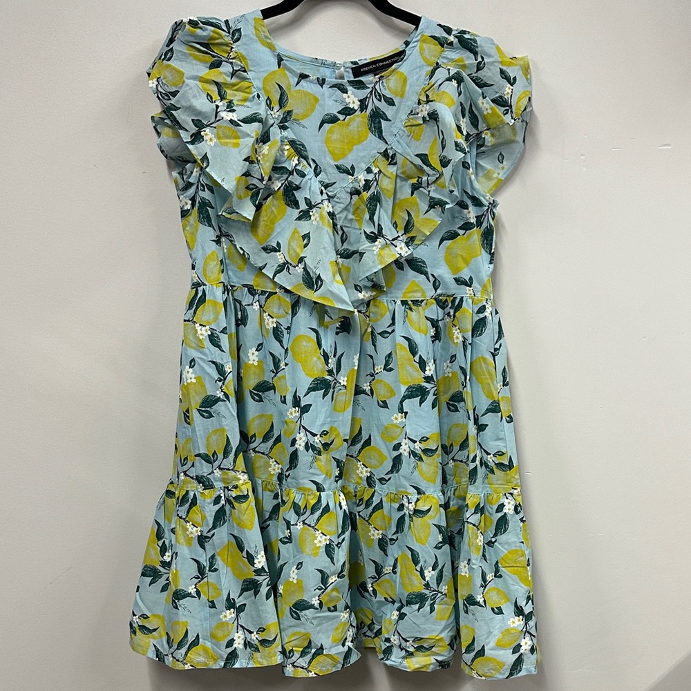 French Connection lemon print dress L 14/16 flawed